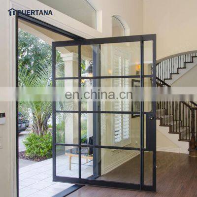 Custom Pivot Steel & Glass Exterior Doors Modern Glass Metal Wrought Iron Grid Doors Pivot Front Door photo-2