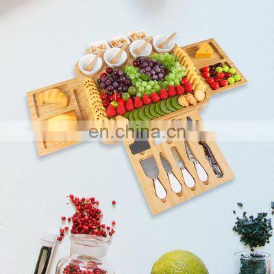 Deluxe Personalized Winery Best Cute French Large Bamboo Cheese Board Set With 4 Drawers photo-4