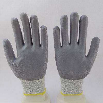 Hppe and Glassfibre Knitted Gray PU Palm Coated Anti-cut Level 5 Safety Work Gloves for Workers photo-2