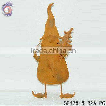 Rustic Metal Gnome Holding Flower Ground Stakes for Garden Decorations photo-6