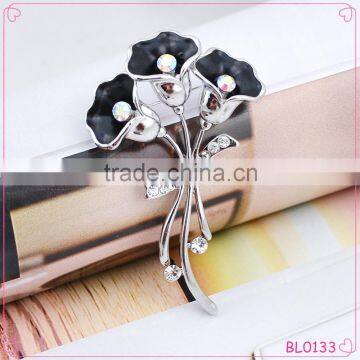 Beautiful Elegant Crystal Black Rhinestone Flower Brooches Wholesale