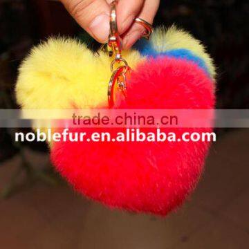 Charm Real Rabbit Fur Balls Bag Pendants Cute Heart Plush Keychain