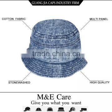 Hot Selling Stonewashed Blue Plain Bucket Hat Wholesale photo-1