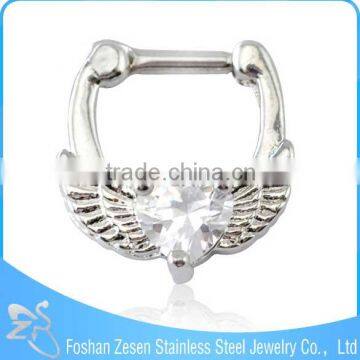 Competitive Price Nose Ring Pink Opal Heart Wings Septum Clicker Body Piercing Jewelry photo-5