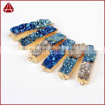 Bicolor Titanium Druzy Bar Connector-blue, Silbver, Green photo-2