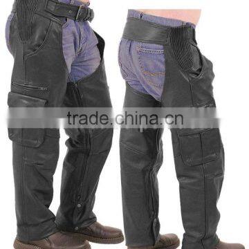 CARGO STYLE BLACK LEATHER CHAPS HORSE RACING