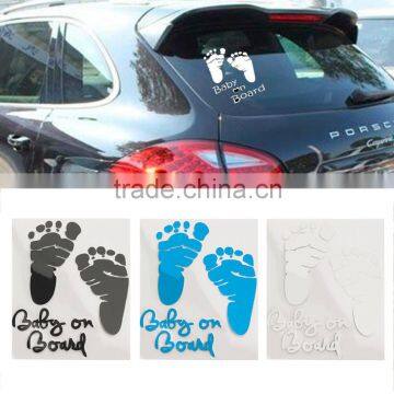 Refective Car Sticker Lovely Letter Baby on Board Baby Footprints Stickers Auto Safety Warning Window Sticker Black White