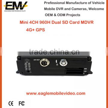 Mini 960H 4CH Dual SD Card Mobile DVR with 4G GPS G-sensor