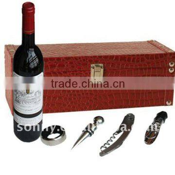 Men's Crocodile Leather Wine Holder and Wine Set