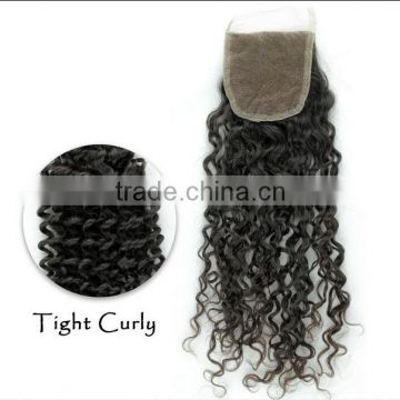 Wholesale Virgin Remy Human tight curly Brazilian Cheap Lace Hair Closure