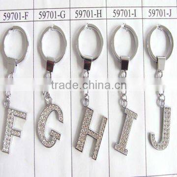 zinc alloy white diamond letter metal keychain