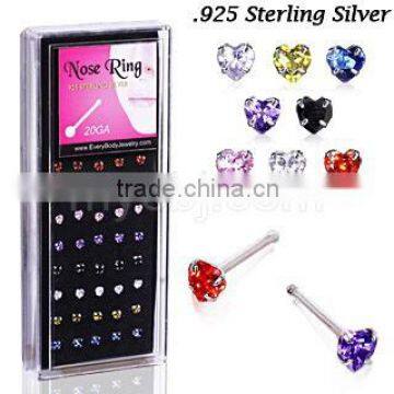 heart shape cubic zircon nose rings body jewelry