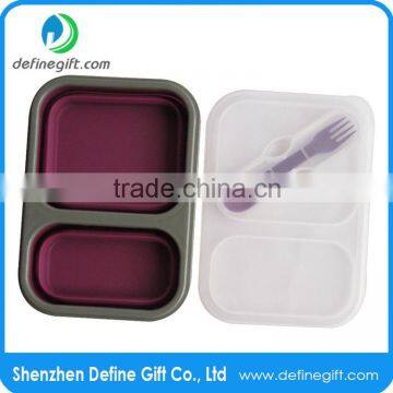 BPA Free Eco Pink or Blue Folding Silicone Compartment Lunch Box