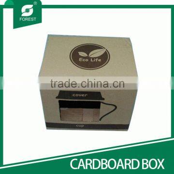 NEW SHAPE BROWN CORRUGATED CARDBOARD PAPER BOX FOR PACKAGING GLASS MUG WITH CLEAR WINDOW