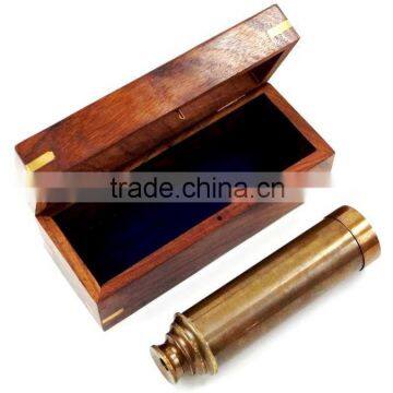 Beautiful Antique Solid Brass Captain's Pull-out Antique Telescope With Box 12156