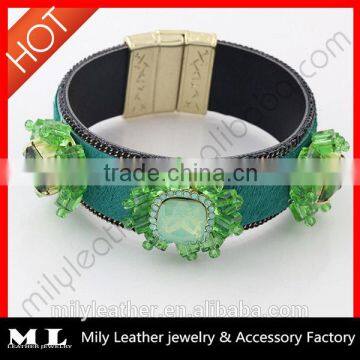 2014 Wholesale Leather rhinestone bracelet China Top 10 Fashion Jewelry Manufacture with supreme quality MLB 018