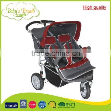 BS-43A high quality softtextile travel baby stroller twins 2014 with 5 five safety belt