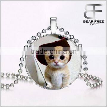 Steampunk Glow in the Dark Cat with Hat Pendant Necklace Luminous Glowing Jewelry