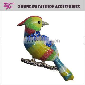 2015 new custom fashion colorful crystal ladys bird brooch