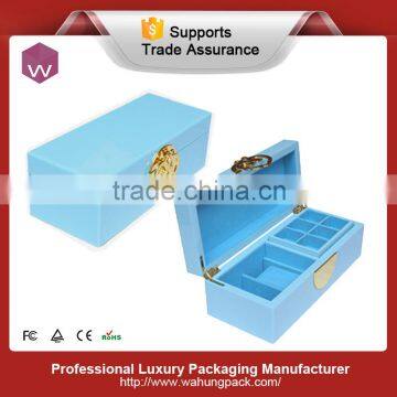 Retangle Light Blue Custom Logo Wooden Packaging Gift Box For Jewellery