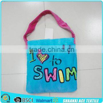 2015 new fashion towel material swim beach bag with carry straps