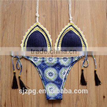 2016 navy blue Wholesale crochet bikini, lady's crochet triangle bikini