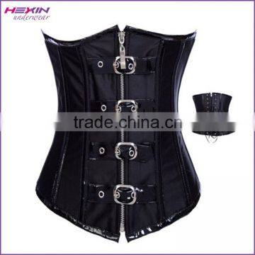 Wholesale S,M,L,XL,XXL Black Long Length Front Zip and Back Tie Full Body Corsets For Women