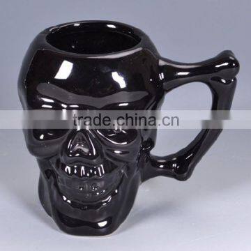 ceramic black glazed skull mug