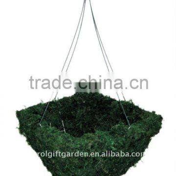 12" Green Moss hanging Square cone basket - Green moss square cone planter