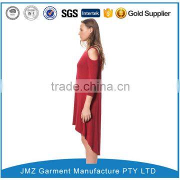 Casual Cotton Long Sleeve Woman Red One-piece Dresses photo-2