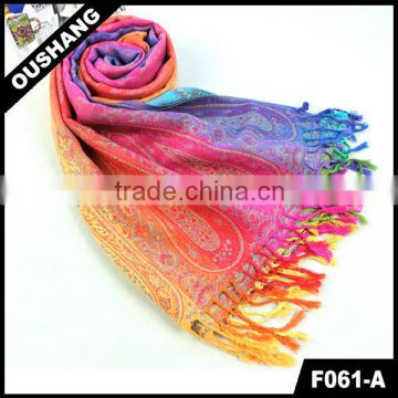 F061-A Fashion Paisley Style Scarf Rayon navy orange scarf