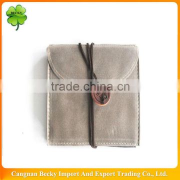 2015 New suede leather diary notebook with pockets on both covers and strap closure