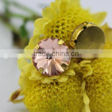 15mm Satellite Apricot color Flat Back Hand sewing Glass Rhinestone with Claws