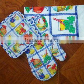 3 Pcs Silk Screen Print Cotton Kitchen Towel and Pot Holder Oven Mitten Set photo-3