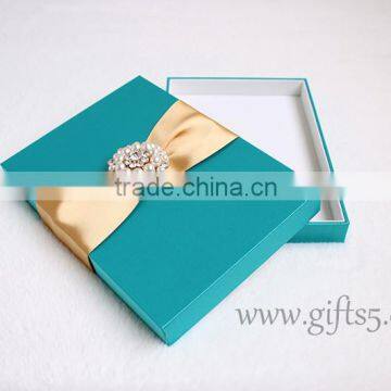 Custom Handcraft blue wedding invitations silk box