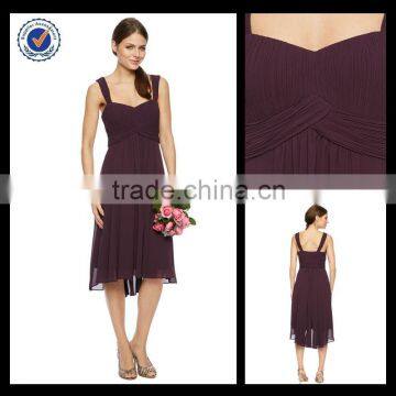 Plum Colored with Strap Tea Length Bridesmaid Dresses bm00053