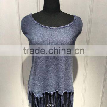 BGAX16091 Fashion Women Knitted Cashmere Poncho with Fringe Slim Fit Shawl