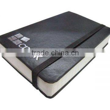 Custom Black Printed Notebook with Leather Bookcover and Ribbon Bookmark