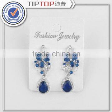 Fashion fully-jewelled bule zircon drop earrings Zirconia diamond paved,white gold plated