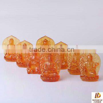 liuli / colored small size casting glass chinese buddha Guardian god for home display