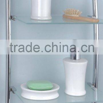 Chrome tube metal 2 tier wall mounted glass shelf bathroom rack