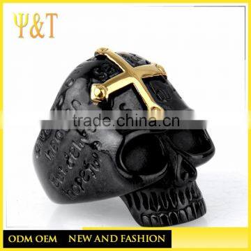 Jingli Jewelry Black Color Jerusalem Cross Skull Mens Rings Vintage Black Color Skull Biker Stainless Steel Men's Rings(HS-021)