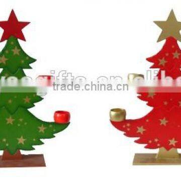 Wooden christmas tea light four candles holder in tree shaped xmas tea light candle holder for home decoration