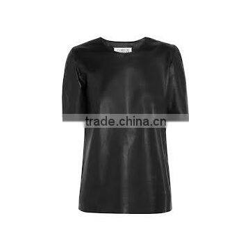 long sleeves genuine Leather t-shirt,black pu Leather t-shirt,red Leather t-shirt,mehroon Leather t-shirt,left pocket blank