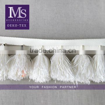 High quality 7.5 cm width handmade beaded cotton fringe in white