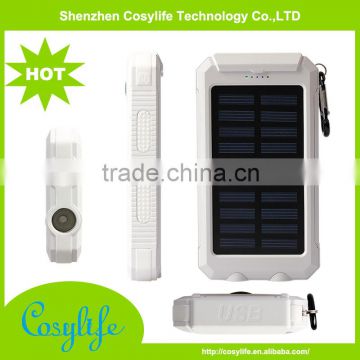 Outdoor survival waterproof solar mobile power bank charger with hook 10000mah