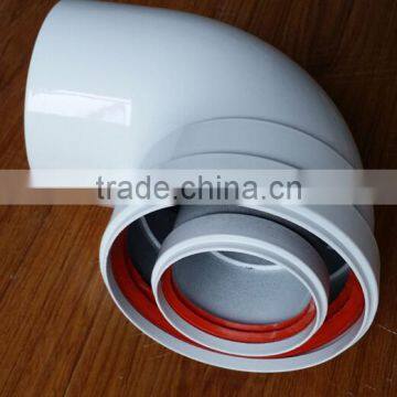 White painted aluminum coaxial flue bends