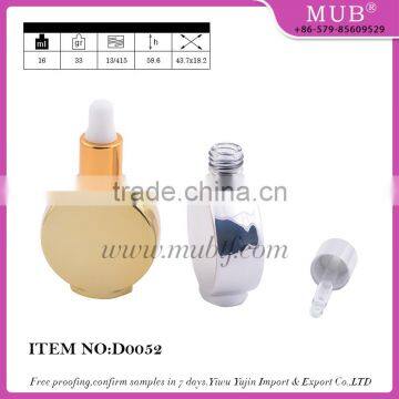 UV Gel Silver Gold Colored Bowling Shaped Glass Dropper Bottle for E-juice, Empty Mini Glass Essential Oil Bottles