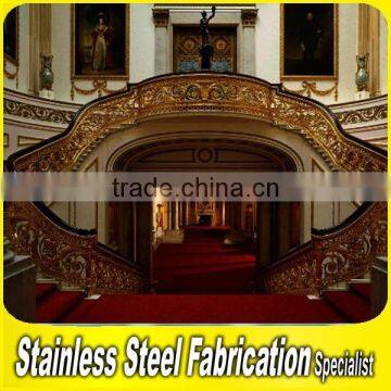 Interior Antique Bronze Carving Aluminum Handrails Integral Spiral Staircase