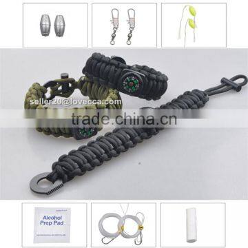 8 in 1 survival gear paracord bracelet compass fishing kit flint fire starter